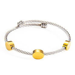 Золотой & Цвет Нержавеющей Стали 304 браслеты из нержавеющей стали, браслеты из витой веревки, золотые и нержавеющая сталь цвет, внутренний диаметр: 2-1/4 дюйм (5.56 см)