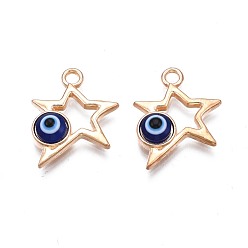 Dark Blue Alloy Enamel Pendants, Light Gold, Cadmium Free & Lead Free, Star with Evil Eye, Dark Blue, 19.5x15x4mm, Hole: 1.8mm
