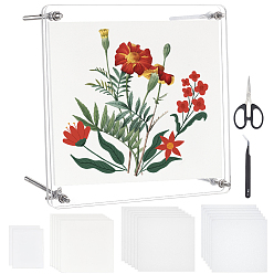 Mixed Color Square Transparent Acrylic Flower Press Plates, with Paper & PET Plastic Dried Flower Leaf Storage Sheets and Blotting Liner Paper, Mixed Color