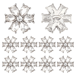 Цветок 10 шт. 1 пуговицы с хвостовиком из сплава с отверстиями, со стеклом, платина, цветок, 15x15x8.5 мм, отверстие : 2 мм
