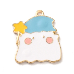 Светло-Голубой Подвески из сплава с эмалью на тему Хэллоуина, призрак со звездным шармом, золотой свет, Небесно-голубой, 24.5x20x1.5 мм, отверстие : 1.8 мм