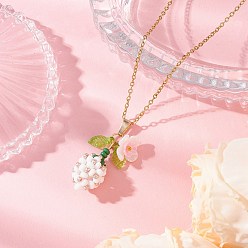 Белый Подвеска в виде цветка из стеклянных бусин и искусственного жемчуга 304 ожерелья из нержавеющей стали с цепочкой для женщин, с прозрачным акриловым зелено-желтым листом, золотые, белые, 17.87 дюйм (45.4 см)