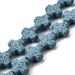 Стально-синий Бусы из натуральной лавы, крестик, окрашенные, стальной синий, 14x14x6 мм, отверстие : 1.5 мм, около 28 шт / нитка, 15.94'' (40.5 см)