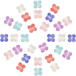 Mixed Color Cellulose Acetate(Resin) Bead Caps, 4-Petal, Flower, Mixed Color, 14x14x6mm, Hole: 1.2mm, 6 colors, 20pcs/color, Total 120pcs/set