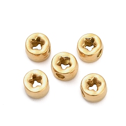 Настоящее золото 18K 304 из нержавеющей стали бусы, плоские круглые с цветком, ионное покрытие (ip), реальный 18 k позолоченный, 4x3 мм, отверстие : 1.4 мм