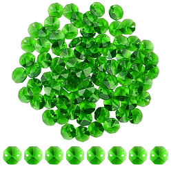 Зеленый лайм 80шт. гальванические стеклянные звенья соединители, граненые, для люстры призматическая цепочка из бусин, украшение ювелирных изделий своими руками, восьмиугольник, зеленый лайм, 14x14x7.5 мм, отверстие : 1.6 мм