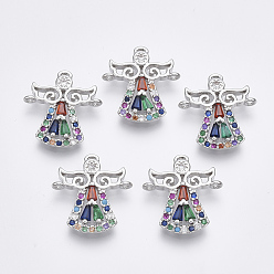 Платина Соединители из латуни с микропаве и кубическим цирконием, ангел, красочный, платина, 16x15x2.5 мм, отверстие : 1 мм