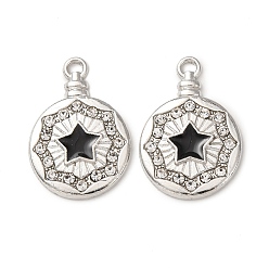 Платина Подвески из эмали и сплава, со стразами, плоский круглый со звездными подвесками, платина, 23x16x2 мм, отверстие : 1.6 мм