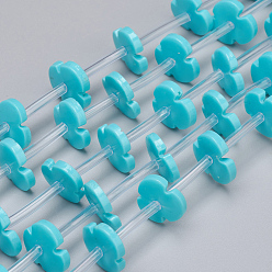 Темно-бирюзовый Синтетические коралловые бусины ниток, окрашенные, резной цветок, темные бирюзовый, 13x13x2.3 мм, отверстие : 0.8 мм, около 20 шт / нитка