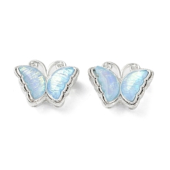 Platinum Brass Micro Pave Cubic Zirconia Beads, Long-Lasting Plated, Cadmium Free & Nickel Free & Lead Free, Butterfly, Platinum, 16.5x21.5x8mm, Hole: 2mm