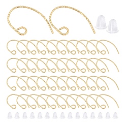 Golden 100Pcs Brass Earring Hooks, Ear Wire, with 120Pcs Plastic Ear Nuts, Golden, 21~22x13~14mm, Hole: 0.8mm, 21 Gauge, Pin: 0.7mm
