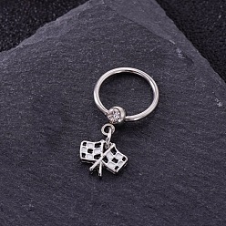 Flag 316l Кольца для носа из нержавеющей стали с микропаве из кубического циркония и подвесками, флаг, внутренний диаметр: 10 мм, штифты : 1.2 мм