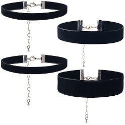 Черный 4шт. 4 стили бархатных чокеров, с латунными концевыми цепями, платина, чёрные, 12.60~15.43 дюйм (32~39.2 см), 1 шт / стиль