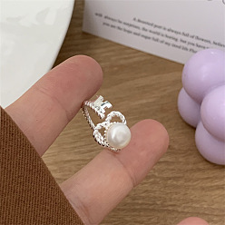 Сердце 925 серебряные манжеты, с жемчугом из раковины , серебряные, сердце, внутренний диаметр: регулируемый