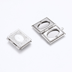 Stainless Steel Color 316 Stainless Steel Locket Pendants, Photo Frame Charms for Necklaces, Rectangle, Stainless Steel Color, 26.5x19x4.5mm, Hole: 1.8mm, Inner Size: 9.5x15mm