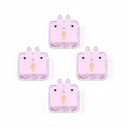 Pearl Pink Transparent Acrylic Beads, with Enamel, Rabbit, Pearl Pink, 24x22x8mm, Hole: 3mm