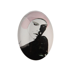 Разноцветный Стеклянные кабошоны, овальные, плоско-круглые, с рисунками женщины, красочный, 25x18x6 мм