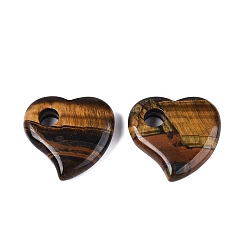 Тигровый глаз Природных тигровый глаз подвески, сердце прелести, 30~30.5x29~30x8~8.5 мм, отверстие : 6~6.5 мм