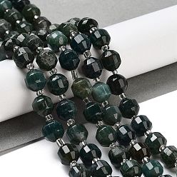 Moss Agate Natural Moss Agate Beads Strands, Faceted Bicone Barrel Drum, with Seed Beads, 8mm, Hole: 1.1mm, about 38pcs/strand, 15.20''(38.6cm)