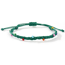 Темно-Зеленый Стеклянные бусины плетеные браслеты из бисера, Браслеты из плетеного волоконного шнура для женщин, рондель, темно-зеленый, 11.02 дюйм (28 см)