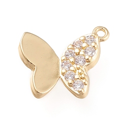 Golden Brass Micro Pave Clear Cubic Zirconia Pendants, Long-Lasting Plated, Butterfly, Golden, 15.8x13.5x3mm, Hole: 1mm