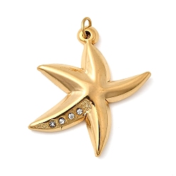 Кристалл 304 из нержавеющей стали горный хрусталь подвески, прелести морская звезда, ионное покрытие (ip), реальный 18 k позолоченный, с целью перехода в кольце, кристалл, 25x22x4 мм, отверстие : 2.5 мм