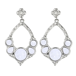 Белый 304 серьги-гвоздики с эмалированными цветами из нержавеющей стали, со стразами, белые, 57x32 мм