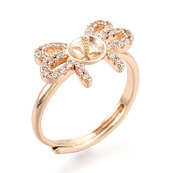 Настоящее золото 18K В форме банта латунные микро-паве прозрачные кубические цирконии регулируемые настройки колец, за половину пробурено бисера, без кадмия, без никеля и без свинца, реальный 18 k позолоченный, штифты : 0.9 мм, 10.3 мм, внутренний диаметр: 17~18.5 мм