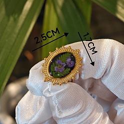 Средняя Орхидея 304 Кольца-манжеты из нержавеющей стали с эпоксидной смолой и высушенными цветами, золотые, овальные, средне орхидеи, внутренний диаметр: регулируемый