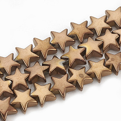 с Покрытием Меди Гальванизировать немагнитных синтетический гематит бисер пряди, звезда, с медным покрытием, 7~8x7~8x3~3.5 мм, отверстие : 1 мм, около 65 шт / нитка, 16.14 дюйм