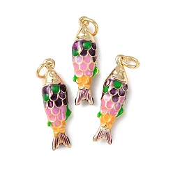Разноцветный Латунь эмаль подвески, рыбы прелести, без кадмия и без свинца, стойки покрытие, долговечный, с целью перехода в кольце, реальный 18 k позолоченный, красочный, 22.5x6.5x5 мм, отверстие : 3 мм