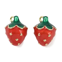 Клубника Латунь эмаль подвески, долговечный, без кадмия и без свинца, стойки покрытие, реальный 18 k позолоченный, клубника, 16x11.5x12.5 мм, отверстие : 1.6 мм