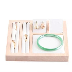 Белый Твердая древесина с показом ювелирных украшений в виде колец, лоток для сережек, белые, 35x25x1.5 см