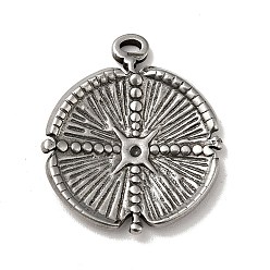 Antique Silver Tibetan Style 304 Stainless Steel Pendants, Flat Round Charms, Textured, Antique Silver, 23x20x2.5mm, Hole: 1.5mm