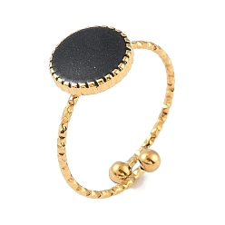 Настоящее золото 18K Ионное покрытие (IP) 304 плоские круглые открытые манжеты из нержавеющей стали с эмалью для женщин, реальный 18 k позолоченный, внутренний диаметр: регулируемый