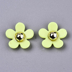 Зелено-Желтый Непрозрачные акриловый кабошоны, цветок, зеленый желтый, 17x17~18x5 мм, внизу: 9 мм