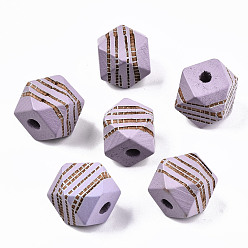 Средняя Орхидея Расписные бусы из натурального дерева, лазерная гравировка, граненые, многоугольник с полосой зебры, средне орхидеи, 12x12x12 мм, отверстие : 3 мм