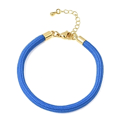 Blue Braided Round Polyester Cord Bracelet Makings, with Brass Findings and 202 Stainless Steel Lobster Claw Clasps, Golden, Blue, 7.28 inch(18.5cm)