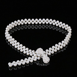 Bowknot Эластичные цепочные ремни из сплава и акрила с бусинами-имитаторами, белые, серебряный цвет гальваническим, бантом, 600~800 мм