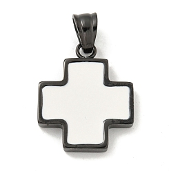 Белый 304 подвески из нержавеющей стали, с эмалью, крест очарование, чёрные, белые, 22x18x3 мм, отверстие : 6x4.5 мм