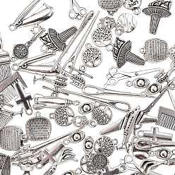 Antique Silver Tibetan Style Alloy Pendants, Mixed Shapes, Life Tools, Antique Silver, 26.5x9.5x3.5mm, Hole: 1.8mm, Total 180g per bag, about 110~115pcs per 180g.