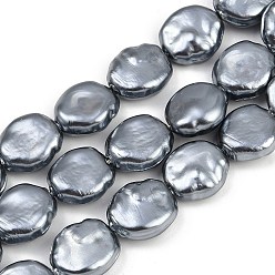 Шифер Серый Гальванические стеклянные бусины, имитации жемчуга, плоско-круглые, шифер серый, 15x14x6~7 мм, отверстие : 1.2 мм, около 27 шт / нитка, 15.55~15.75'' (39.5~40 см)