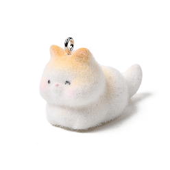 Собака Флокированные подвески из непрозрачной смолы, с платиновыми тоновыми железными петлями, белые, собака, 21.5x17.5x31 мм, отверстие : 2 мм