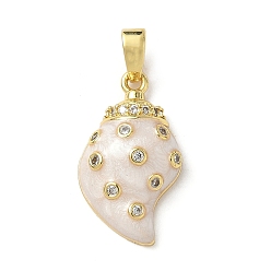 Белый Латунные микро проложить кубического циркония подвески, форма раковины, с эмалью, белые, 19x11x4.5 мм, отверстие : 2.5x5 мм