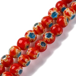 Красный Handmade millefiori lampwork beads strands, круглые, красные, 6 мм, отверстие : 0.7 мм, около 64 шт / нитка, 14.69'' (37.3 см)
