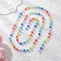Разноцветный Железные стеклянные цепочки-рондели ручной работы, платина, несварные, красочный, 1006 мм