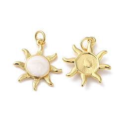 Белый Подвески из латуни с эмалью в стойку, с целью перехода в кольце, без свинца и без кадмия, очарование солнца, реальный 18 k позолоченный, белые, 20x17.5x3.5 мм, отверстие : 3.5 мм