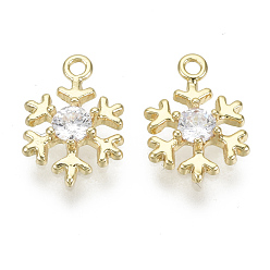 Real 18K Gold Plated Brass Micro Pave Clear Cubic Zirconia Charms, for Christmas, Nickel Free, Snowflake, Real 18K Gold Plated, 12x8x2mm, Hole: 1.2mm
