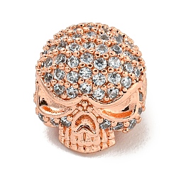 Розовое Золото Латунные микропаве из прозрачного кубического циркония, череп, розовое золото , 10x11x10 мм, отверстие : 1.5 мм