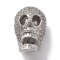 Платина Обшивка стойки латунь с циркониевыми бусинами, без кадмия и без свинца, долговечный, череп, платина, 17x11.5x11 мм, отверстие : 1.2~1.6 мм